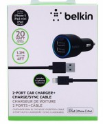 Автомобильное зарядное устройство на 2 USB Belkin 20W 4,2A Lightning для iPhone5/5S/6/6S